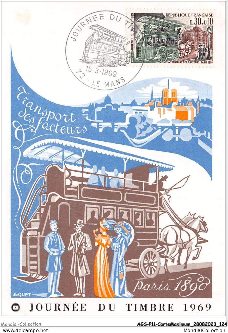 AGSP11-0769-CARTE MAXIMUM - LE MANS 1969 - Journee Du Timbre - Transport Des Facteurs - 1960-1969