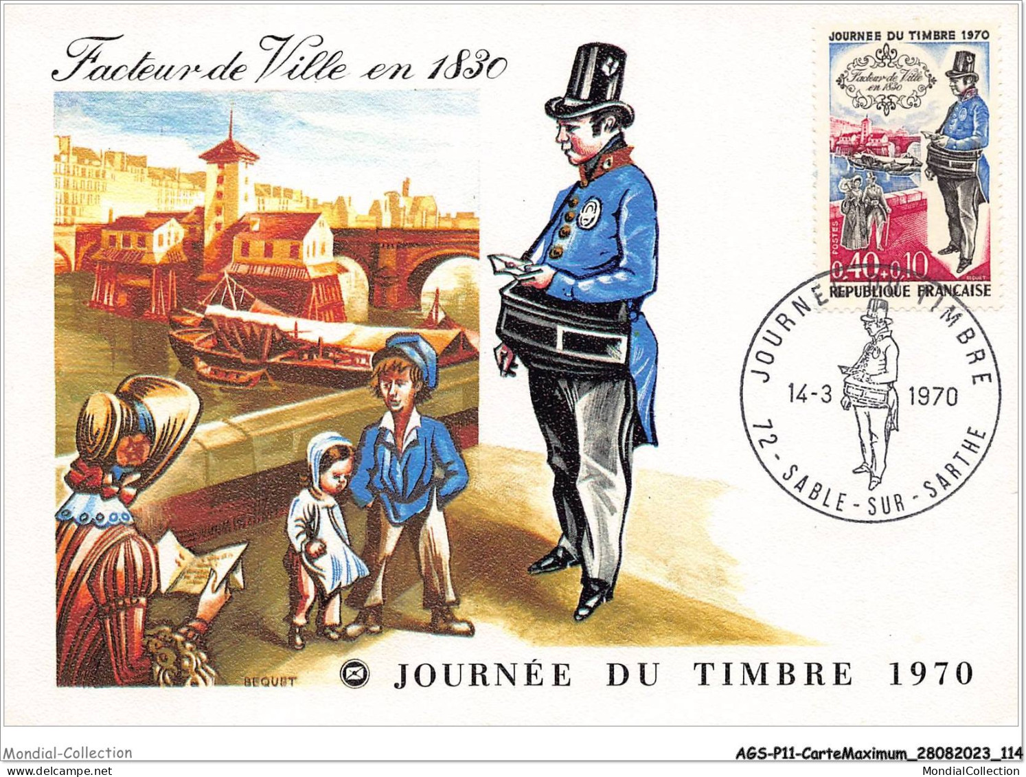 AGSP11-0764-CARTE MAXIMUM - SABLE SUR SARTHE 1970 - Journee Du Timbre - Facteur De Ville En 1830 - 1970-1979