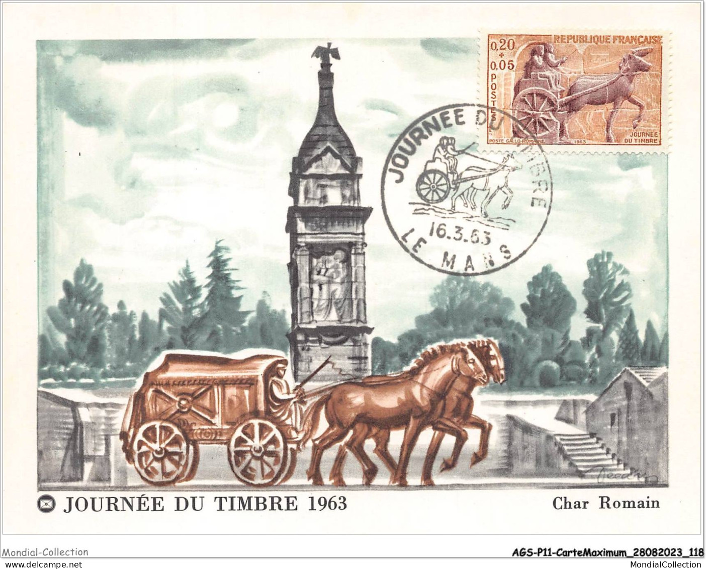 AGSP11-0766-CARTE MAXIMUM - LE MANS 1963 - Journee Du Timbre - Char Romain - 1960-1969