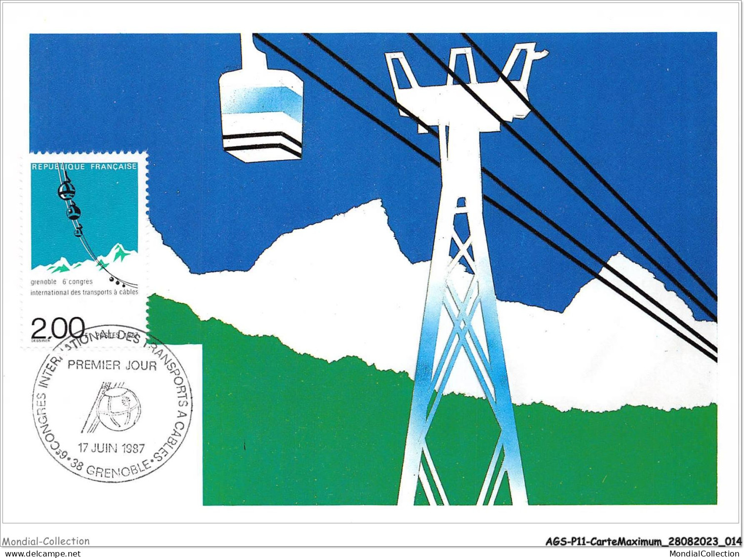 AGSP11-0714-CARTE MAXIMUM - GRENOBLE 1987 - 6e Congres International Des Transports A Cables - 1980-1989