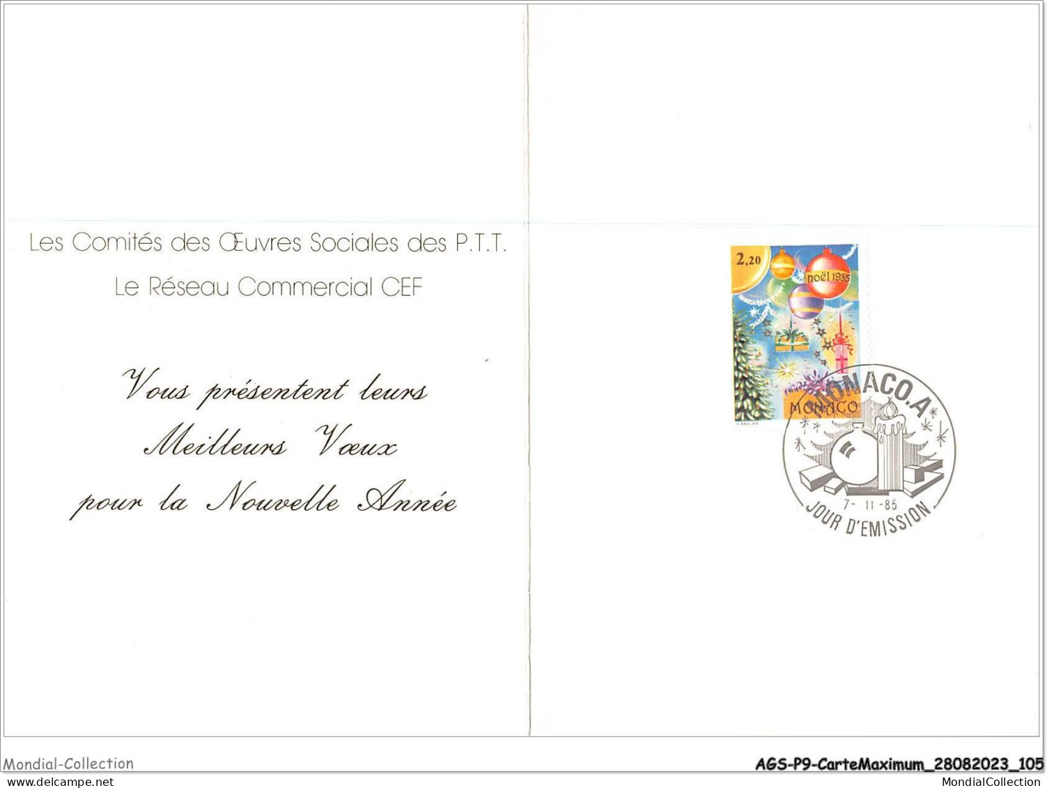 AGSP9-0605-CARTE MAXIMUM - MONACO-A 1985 - Jour D'emission - 1980-1989