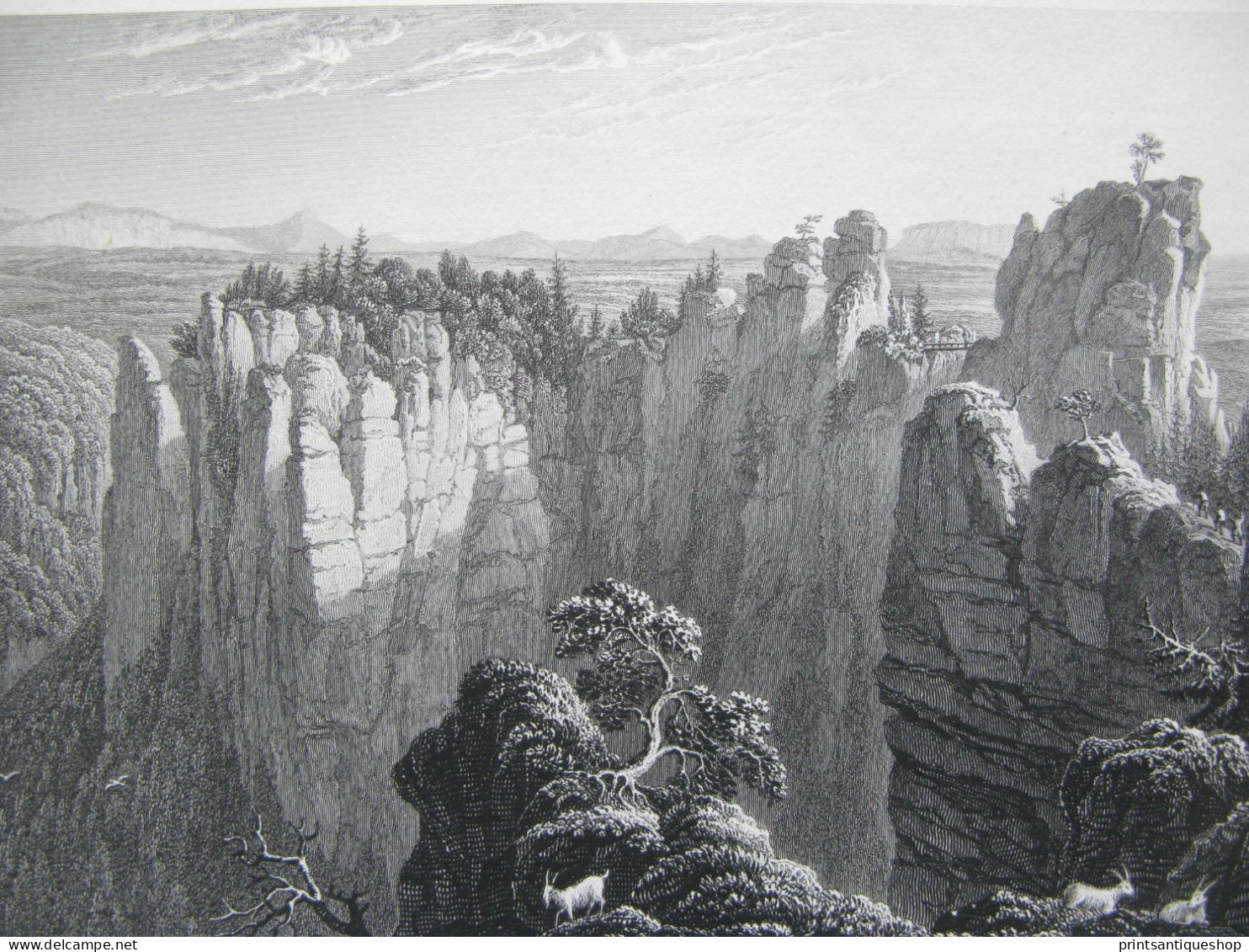 Original Print Engraving  Stahlstich Felsformation In Der Nähe Der Bastei Sächs. Schweiz  Deutschland - Stiche & Gravuren