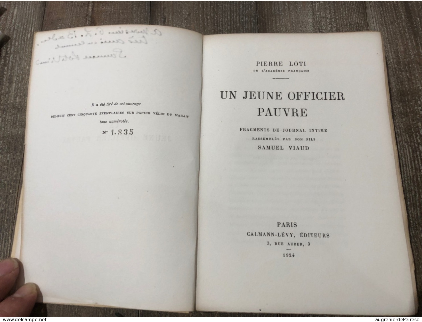 Livre « un Jeune Officier Pauvre » De Pierre Loti 1924 Numéroté Et Signé Par Samuel Viaud, Son Fils - 1901-1940