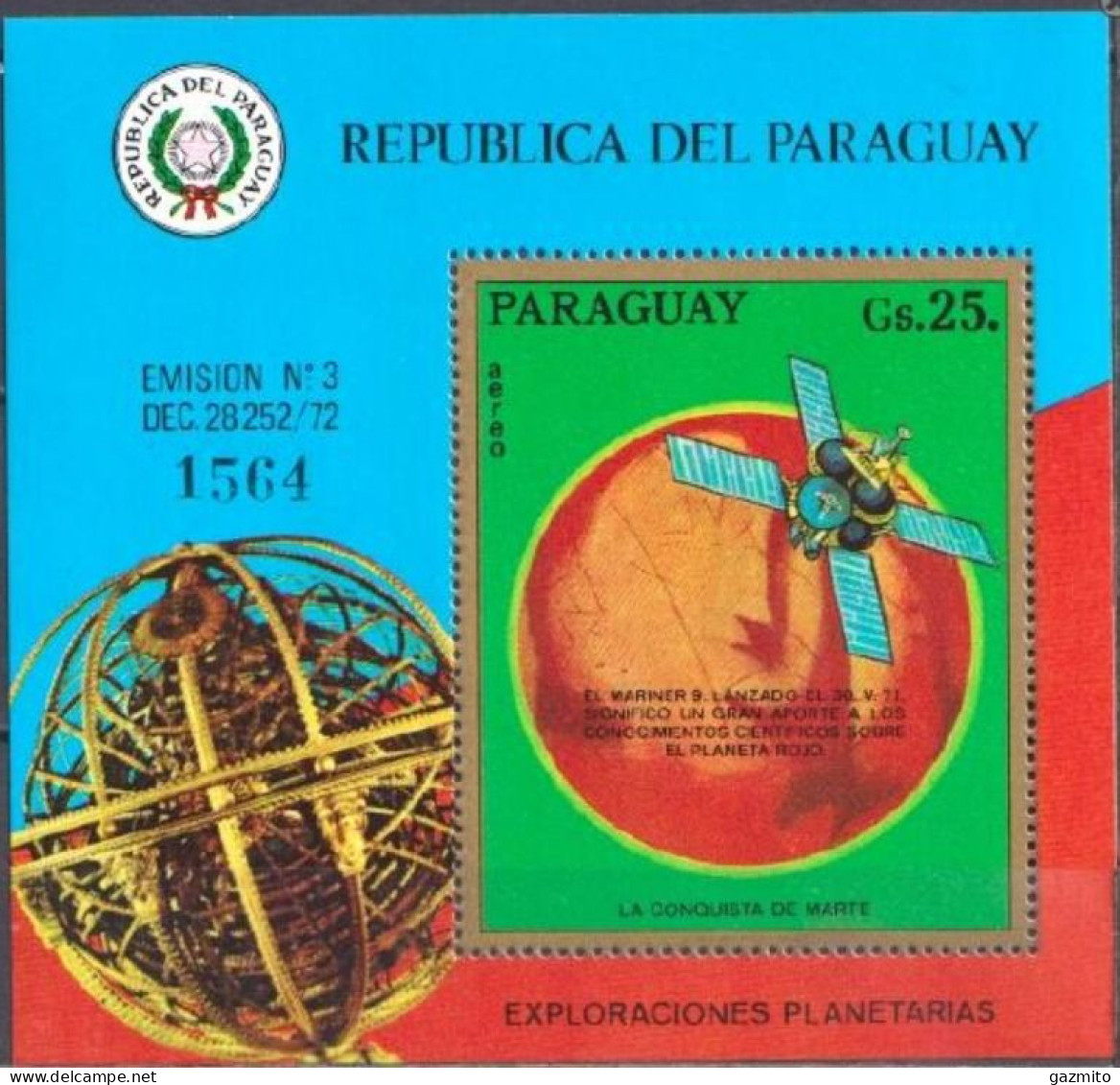 Paraguay 1973, Space, Mars Exploration, BF - América Del Sur
