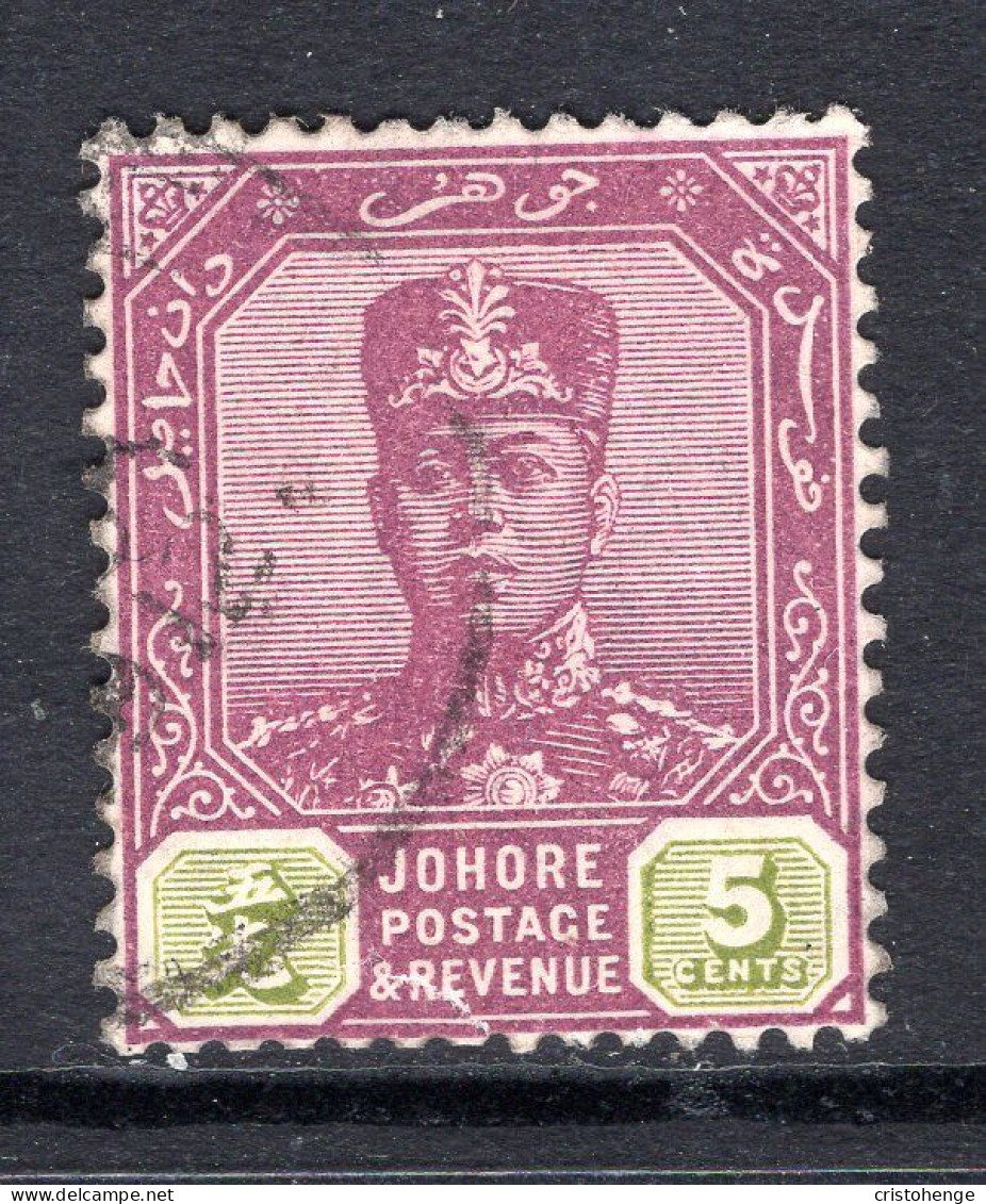 Malaysian States - Johore - 1910-19 Sultan Ibrahim - Wmk. Mult. Rosette - 5c Purple & Sage-green Used (SG 82) - Johore