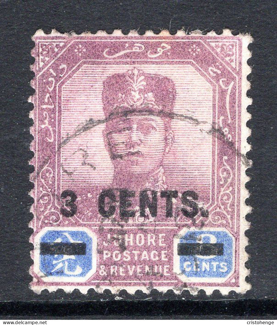Malaysian States - Johore - 1912 Sultan Ibrahim - Surcharge - 3c On 8c Purple & Blue Used (SG 88) - Johore