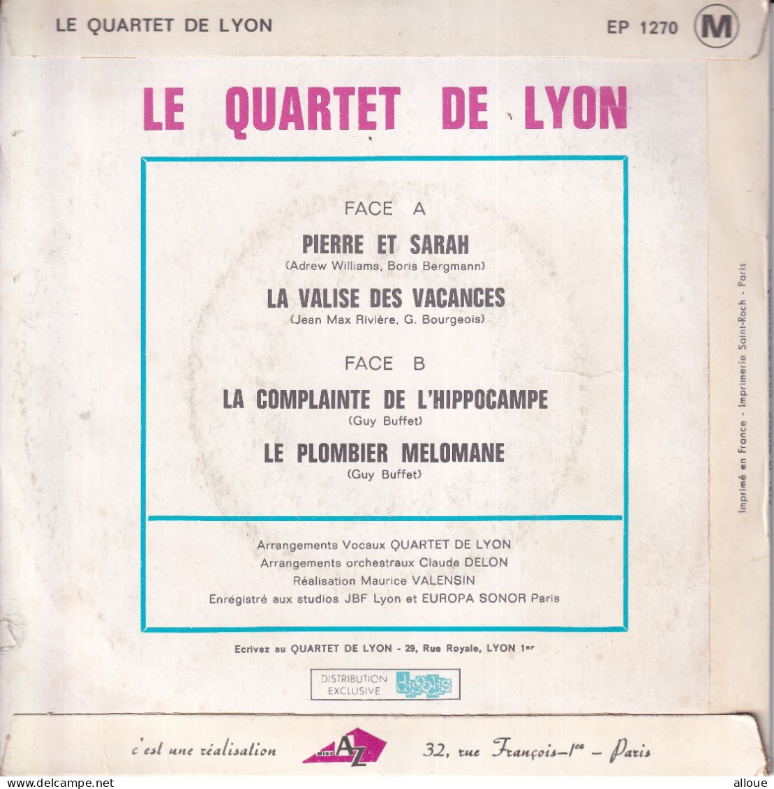 LE QUARTET DE LYON - FR EP - LA COMPLAINTE DE L'HIPPOCAMPE. + 3 - Altri - Francese