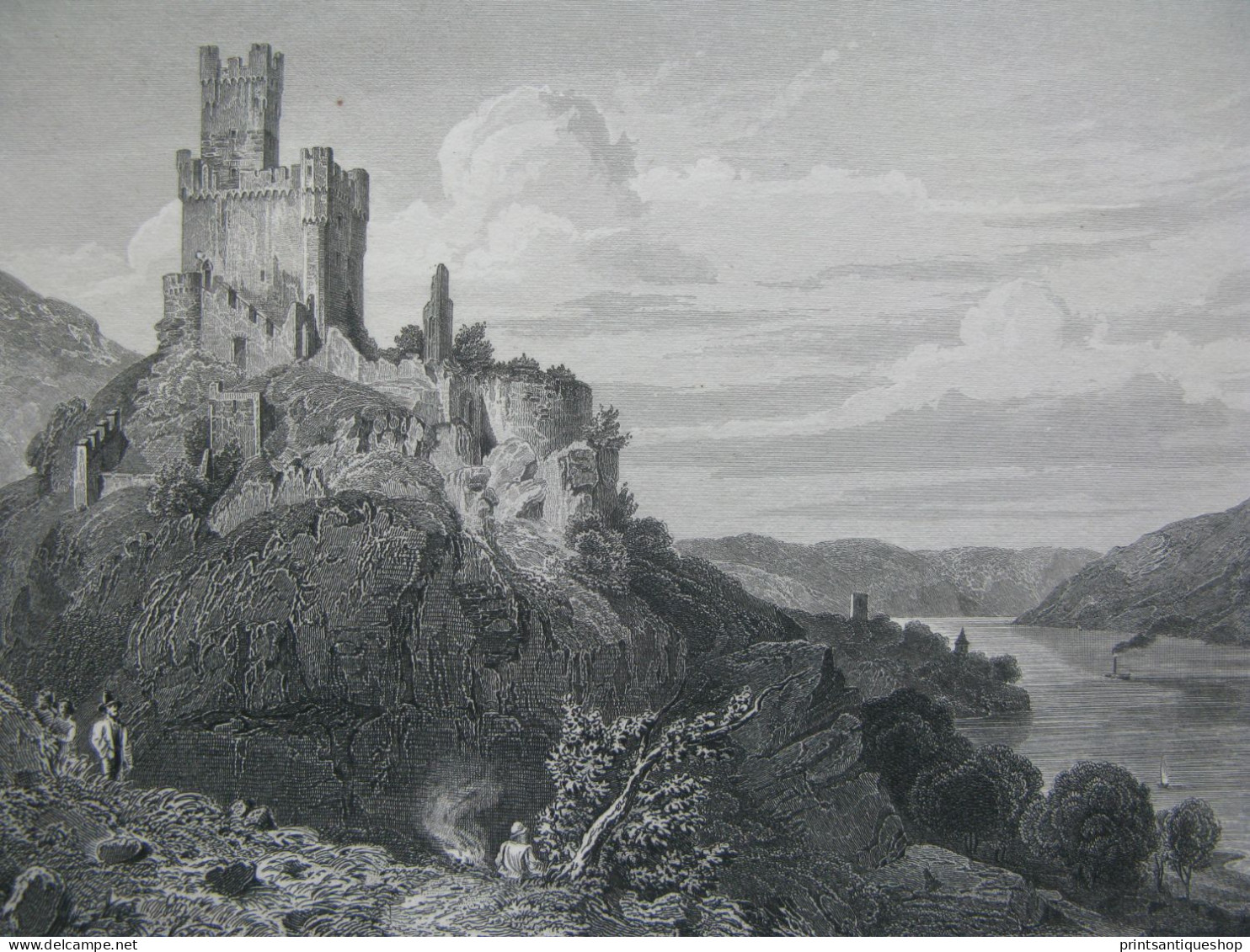 Original Print Engraving Stahlstich Niederheimbach. Burg Sooneck. Lange. Sonneck  Deutschland - Prints & Engravings