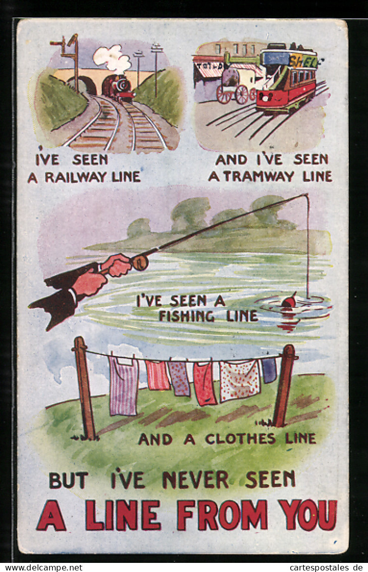 AK Fishing Line, Railway Line, Clothes Lines But I`ve Never Seen A Line From You Schreibfaul  - Andere & Zonder Classificatie