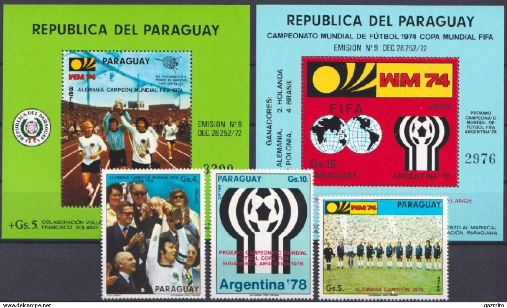 Paraguay 1974, Football World Cup In Germany, Overp. 3val +2BF - 1974 – West-Duitsland