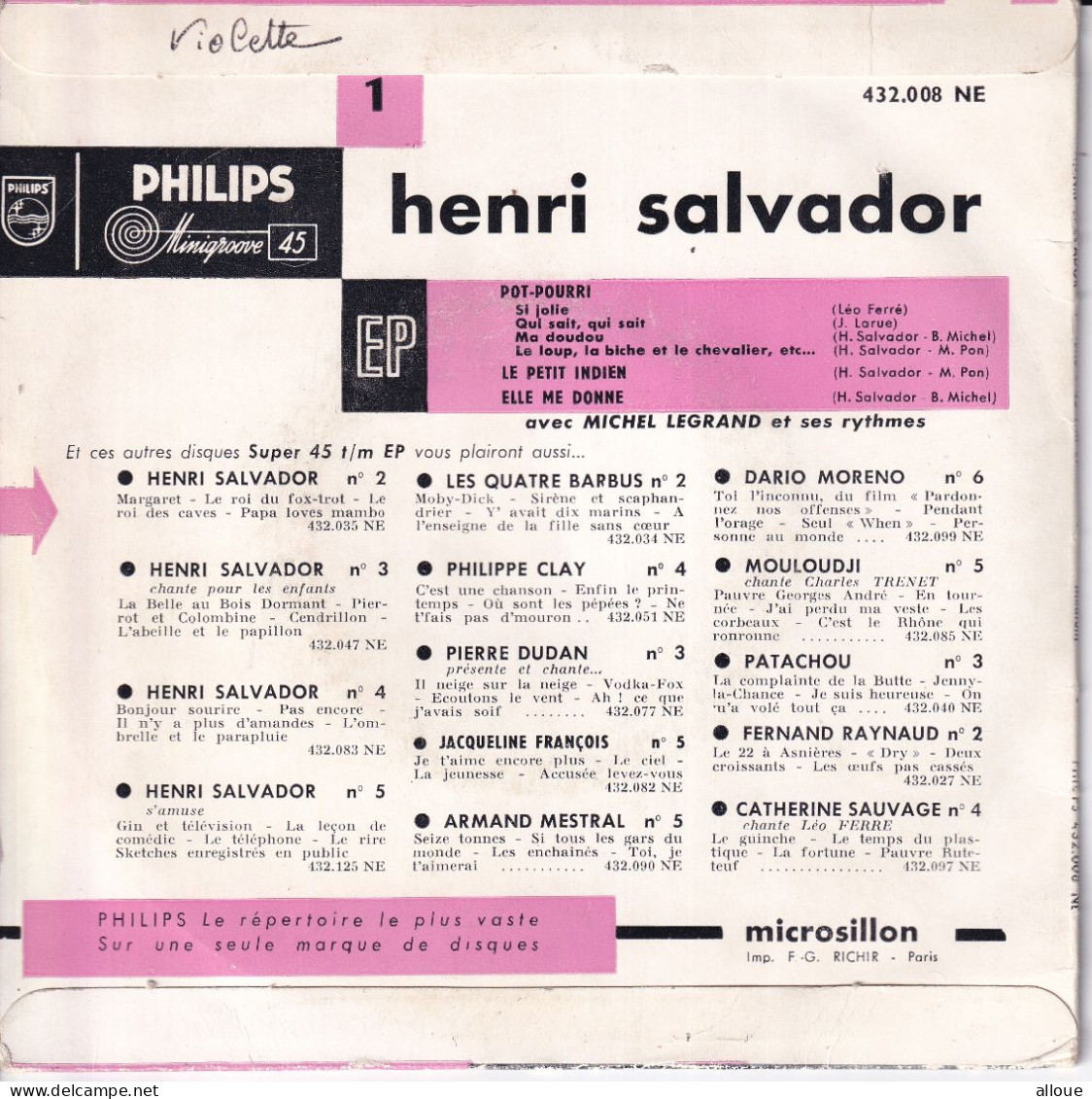 HENRI SALVADOR 1 - FR EP - POT-POURRI + 3 - Otros - Canción Francesa