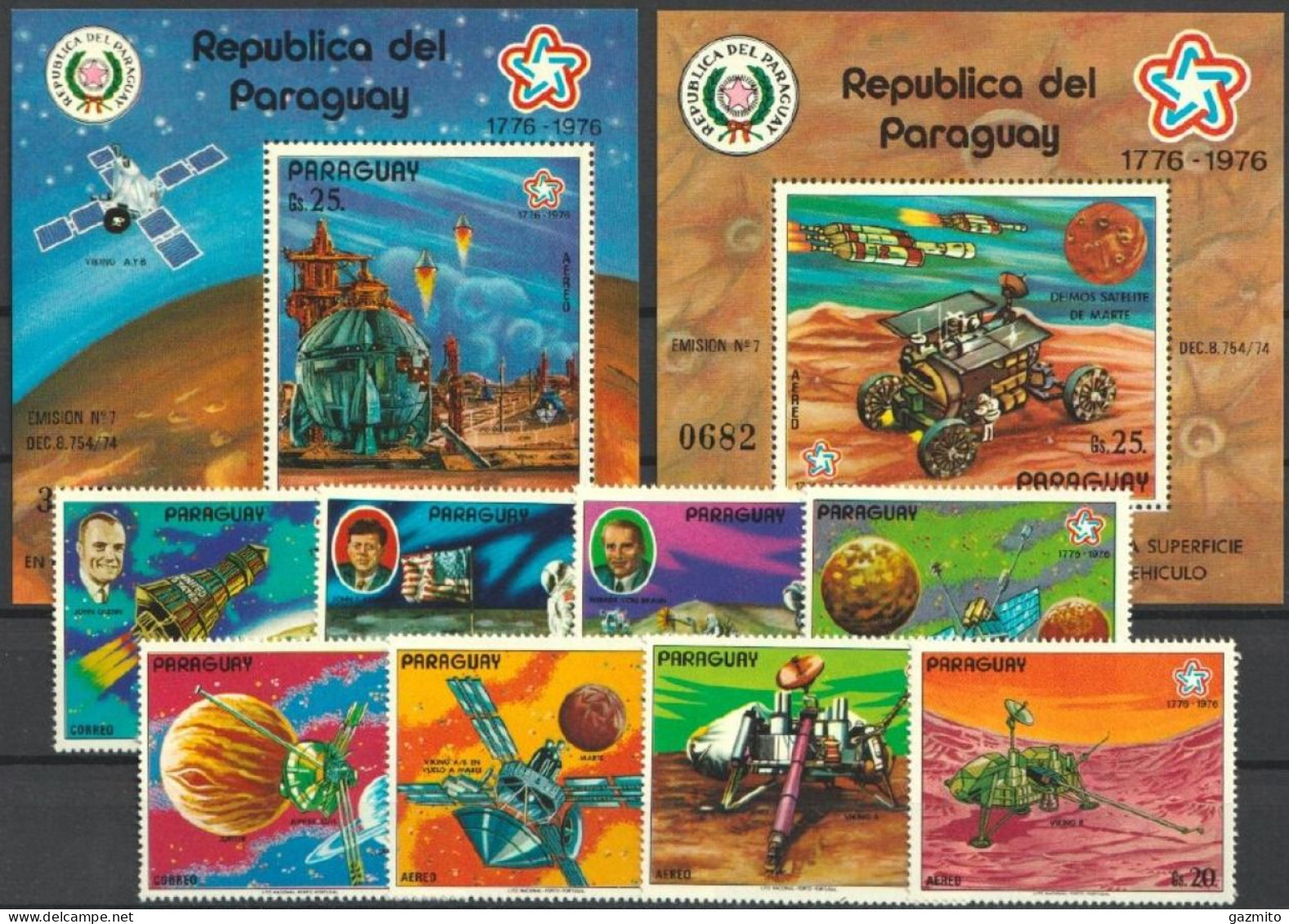 Paraguay 1976, 200th Independence USA, Landing On The Moon,Kennedy, 8val +BF - América Del Sur