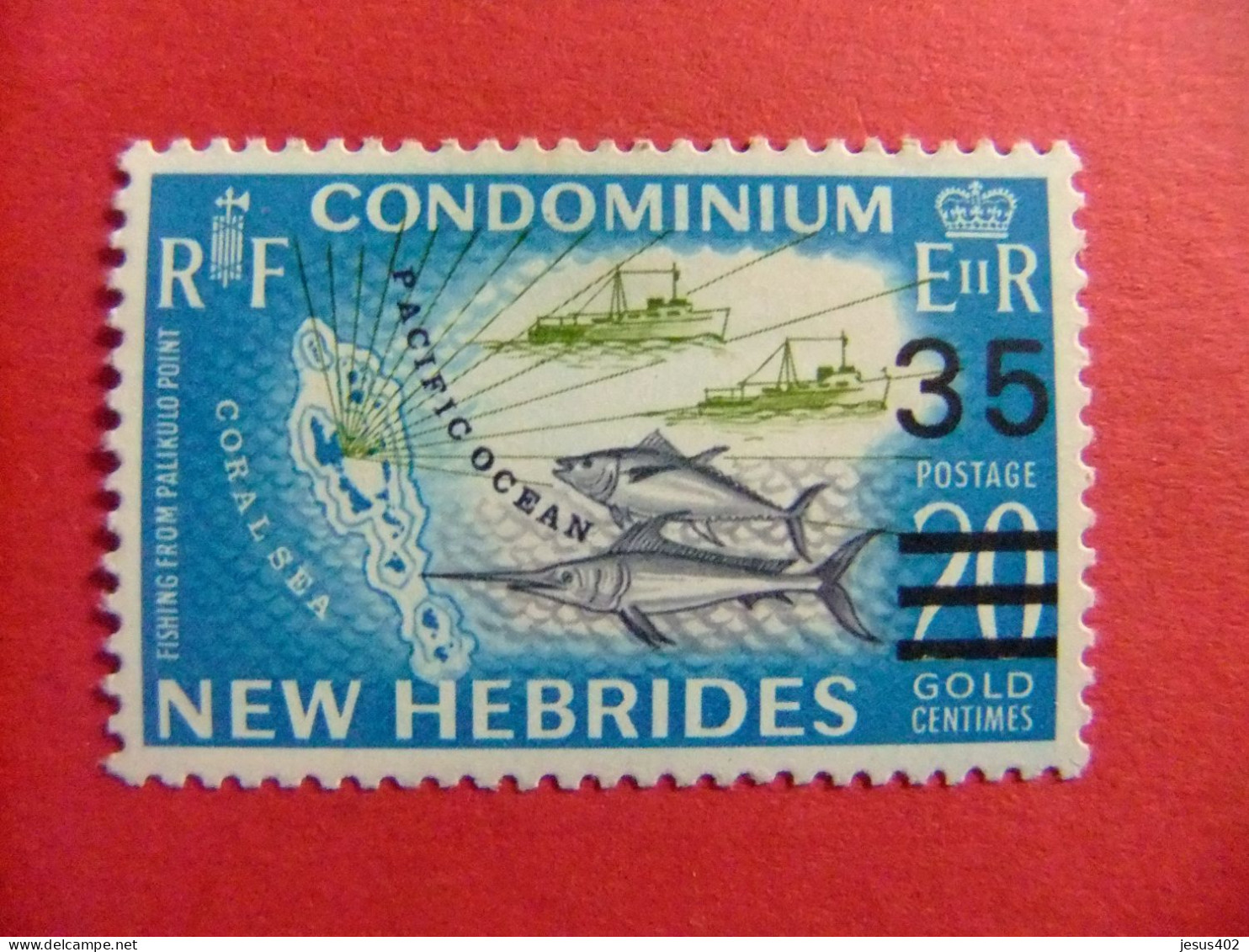 55 NEW HEBRIDES 1970 / PECES BARCOS Y MAPA / YVERT 299 MNH - Nuevos