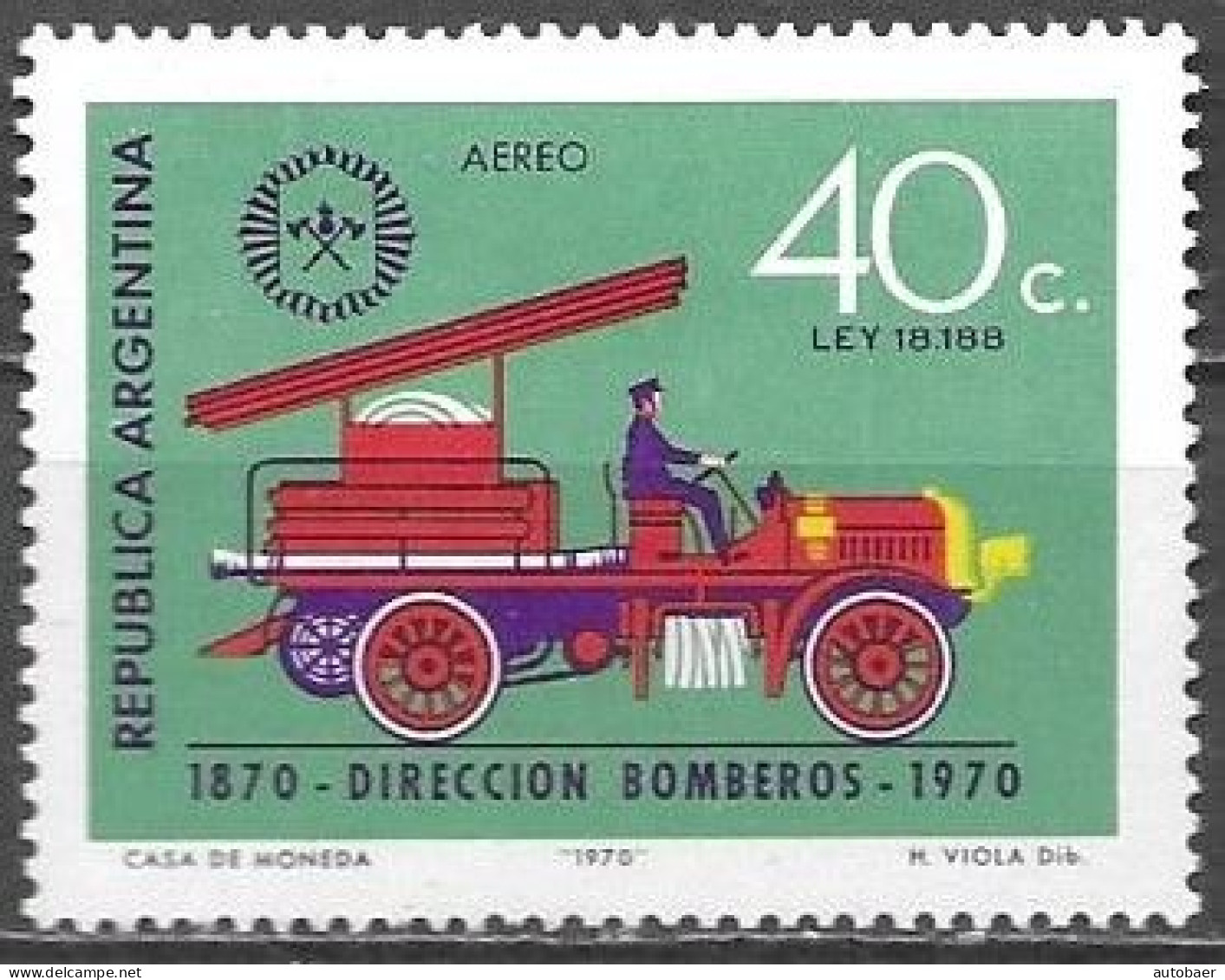 Argentina 1970 100 Years Aniversario Bomberos Fire Brigade Mi. 1061 MNH Postfrisch Neuf ** - Ongebruikt