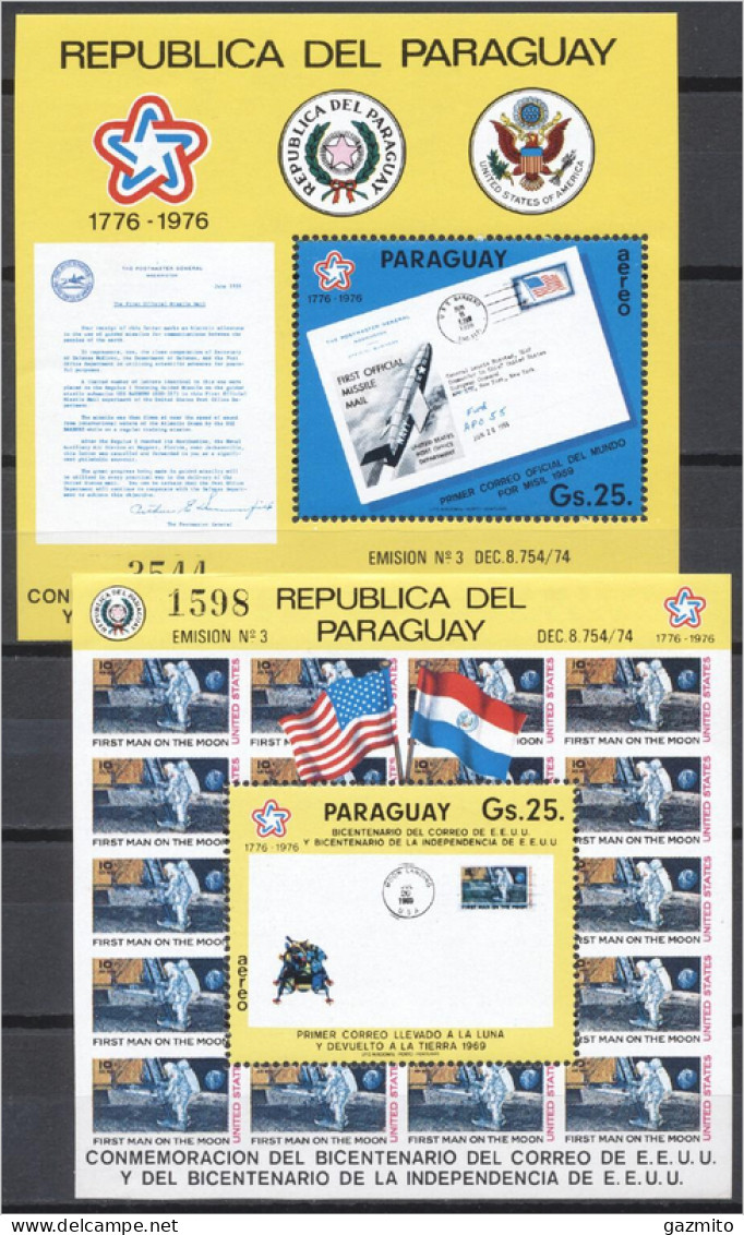 Paraguay 1976, 200th Independence  USA, Landing On The Moon, Stamps On Stamps, 2BF - Indépendance USA