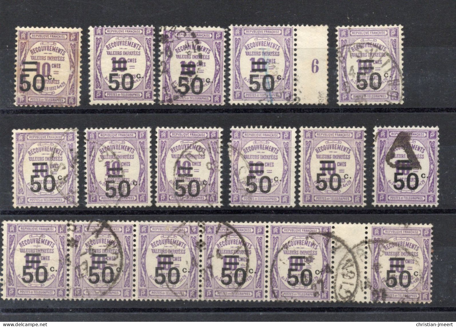 France  Timbres Taxes  Yvert 51   17 Timbres Pour Recherches - 1859-1959 Used