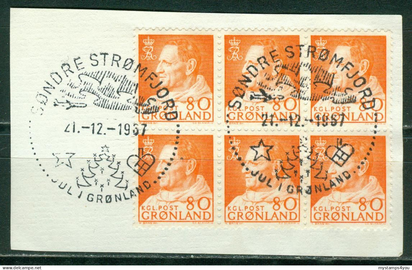 Bm Greenland 1963 MiNr 57 Block Of 6 Used | King Frederik IX (Søndre Strømfjord "Jul I Grønland") #kar-1503c - Oblitérés