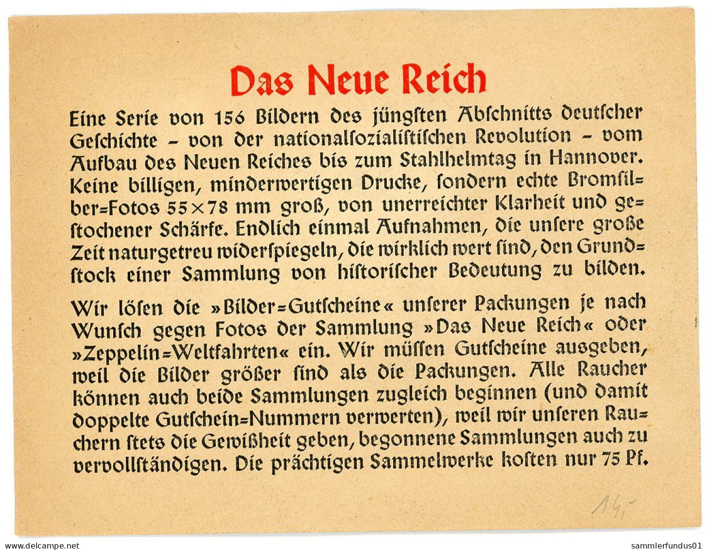 AK/CP  Propaganda Nazi  Sammelbilderalbum  Das Neue Reich  Werbekarte  Ungel/uncirc. 1933-45  Erhaltung/Cond. 2  Nr.1753 - Oorlog 1939-45