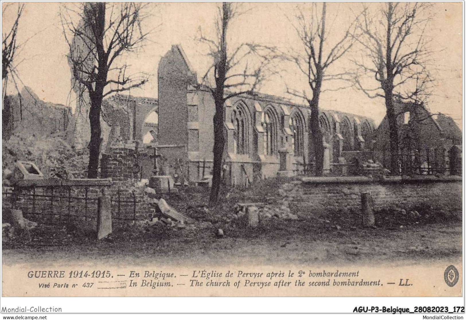 AGUP3-0230-BELGIQUE - GUERRE 1914-1915 - En Belgique - L'église De Pervyse Après Le 2e Bombardement - Altri & Non Classificati