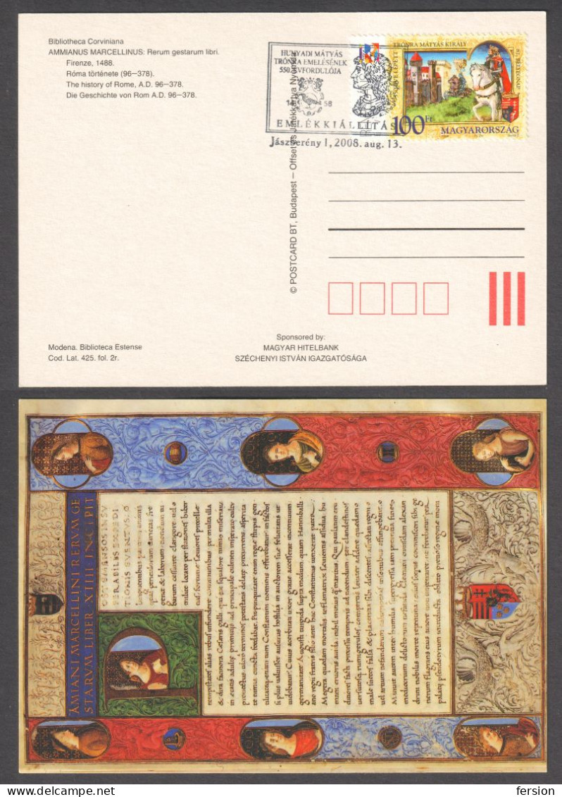 MUSEUM LIBRARY BOOK Codex  KING Matthias CORONATION Renaissance ART Year 81 Stamp Day 2008 Hungary FDC POSTCARD - Musées