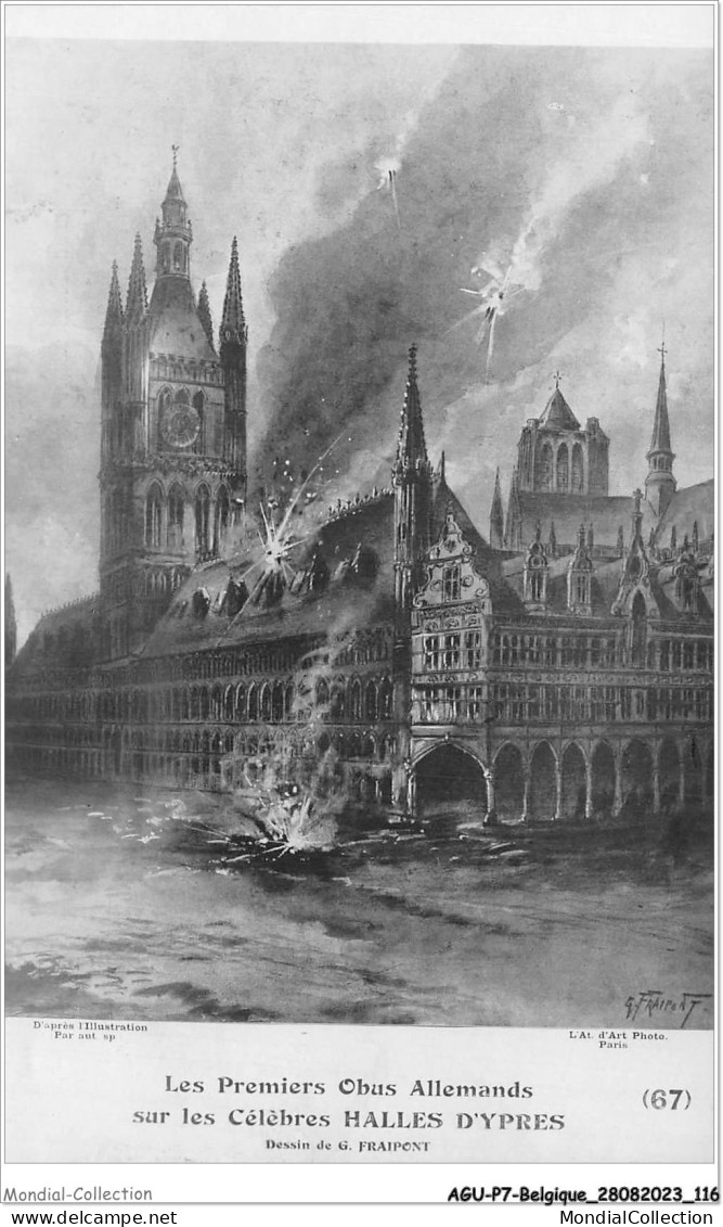 AGUP7-0587-BELGIQUE - Les Premiers Obus Allemands Sur Les Célèbres - HALLES D'YPRES - Andere & Zonder Classificatie