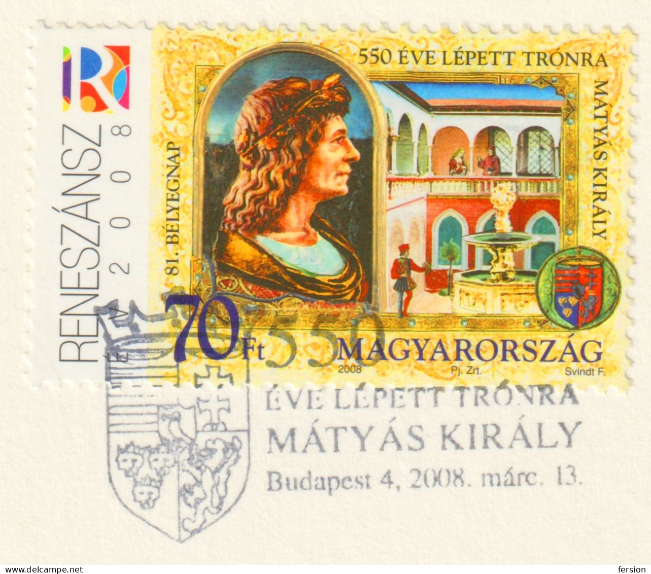 KING Matthias CORONATION Renaissance ART Year HORSE CASTLE 81 Stamp Day 2008 Hungary LIBRARY BOOK Codex FDC POSTCARD - Briefe U. Dokumente