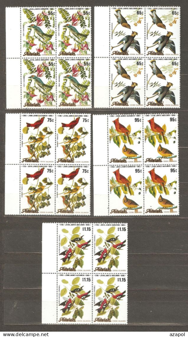 Aitutaki: Full Set Of 5 Mint Stamps In Blocks Of 4, Birds, 1985, Mi#554-8, MNH. - Aitutaki