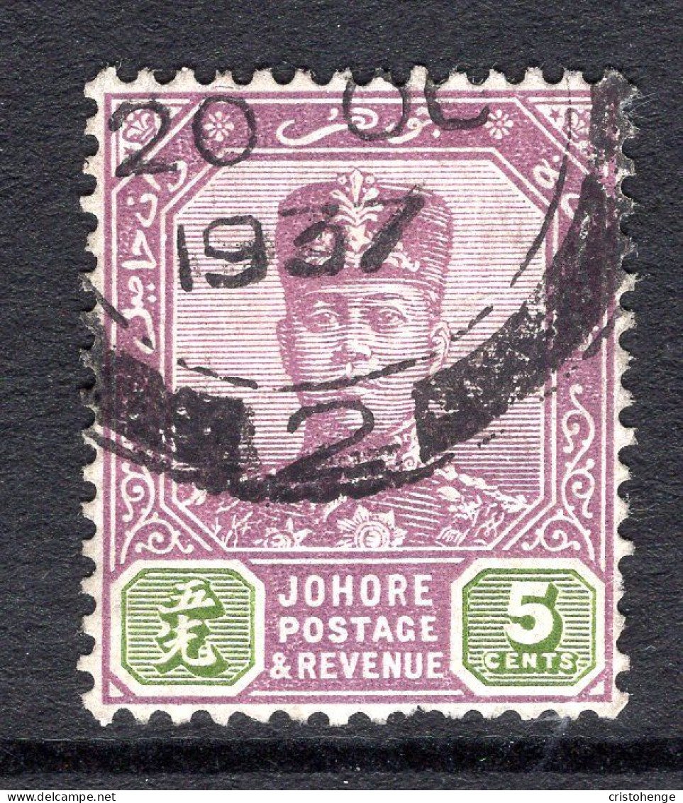 Malaysian States - Johore - 1922-41 Sultan Ibrahim - Wmk. Script CA - 5c Purple & Sage-green Used (SG 109) - Johore