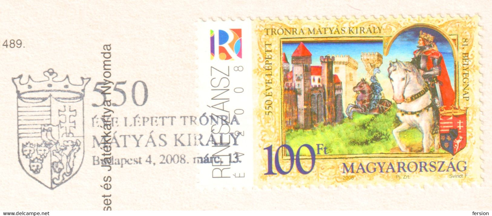 KING Matthias CORONATION Renaissance ART Year HORSE CASTLE 81 Stamp Day 2008 Hungary LIBRARY BOOK Codex FDC POSTCARD - Royalties, Royals