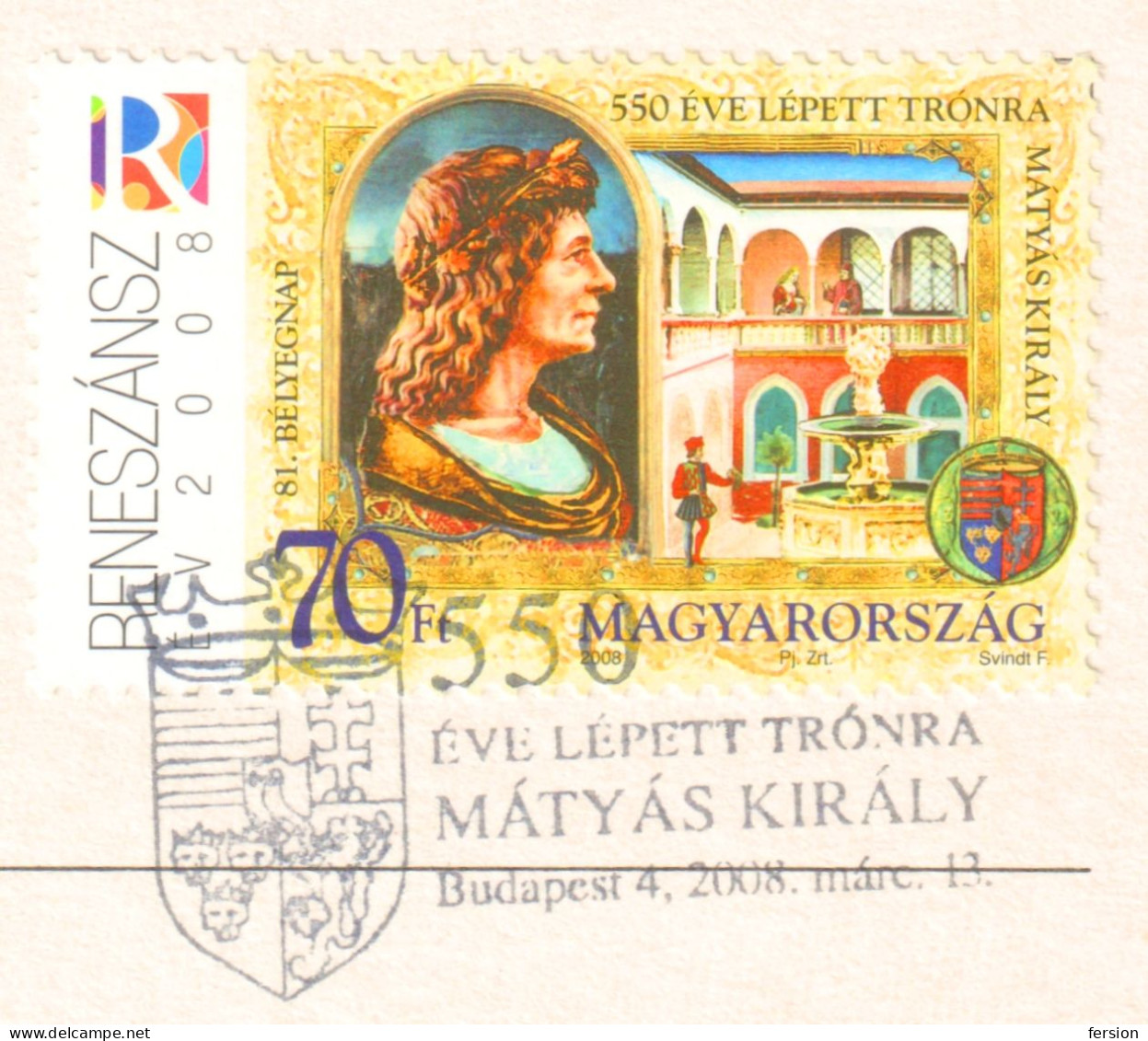KING Matthias CORONATION Renaissance ART Year HORSE CASTLE 81 Stamp Day 2008 Hungary LIBRARY BOOK Codex FDC POSTCARD - Royalties, Royals