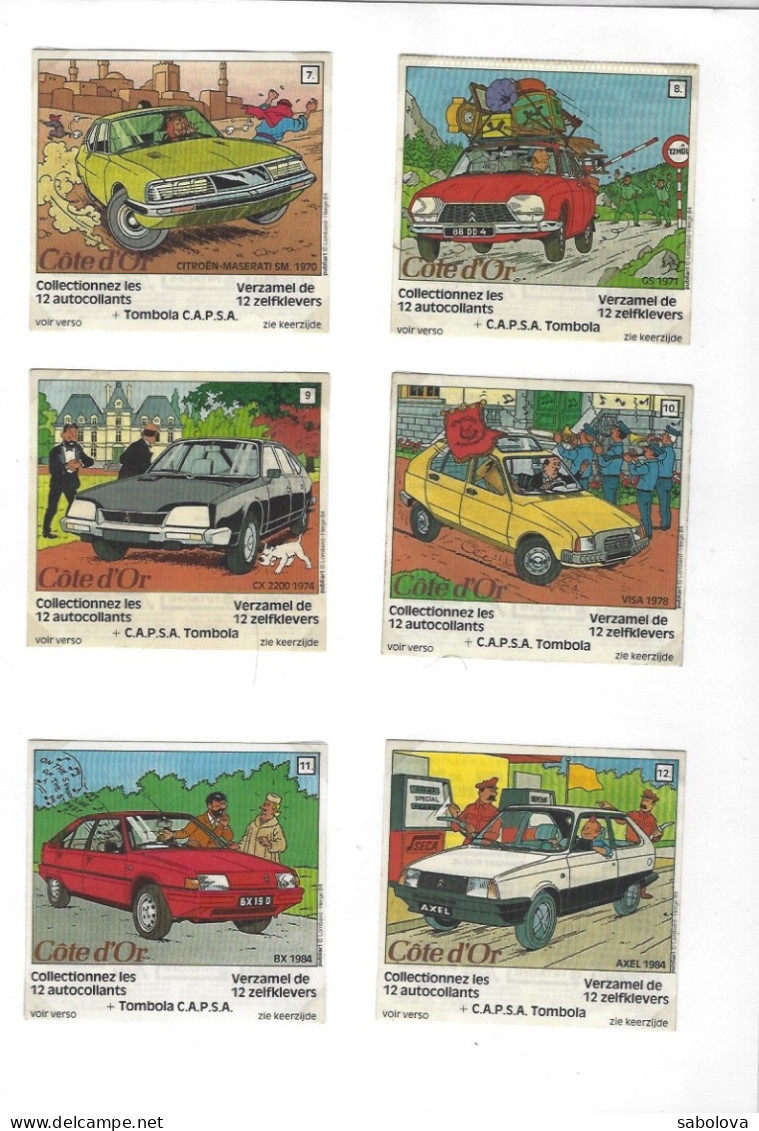TINTIN 1984 12  Images Chocolat Côte D'or Véhicules Citroën - Objets Publicitaires