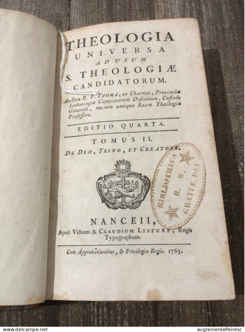 Théologie Universa Tome 2 1765  RP Thomas De Charmes - 1701-1800