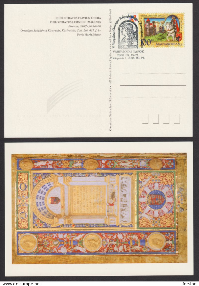 Várpalota 81 Stamp Day Exhibition Matthias KING Renaissance ART Year 2008 Hungary LIBRARY BOOK Codex FDC POSTCARD - Familias Reales