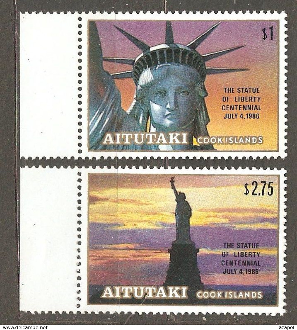 Aitutaki: Full Set Of 2 Mint Stamps, 100 Years Of Statue Of Liberty, 1986, Mi#584-5, MNH. - Aitutaki