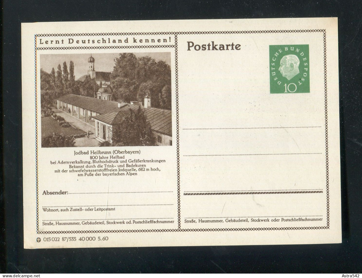 "BUNDESREPUBLIK DEUTSCHLAND" 1960, Bildpostkarte Mit Bild "HEILBRUNN" ** (A2020) - Cartes Postales Illustrées - Neuves