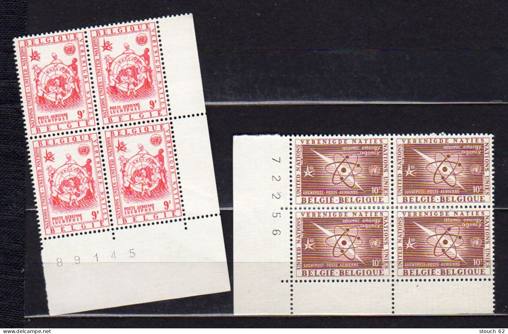 Belgique 1958, Nations-Unies, PA 30 / PA 35 ** En Bloc De 4 Avec 2 Bords - Ungebraucht