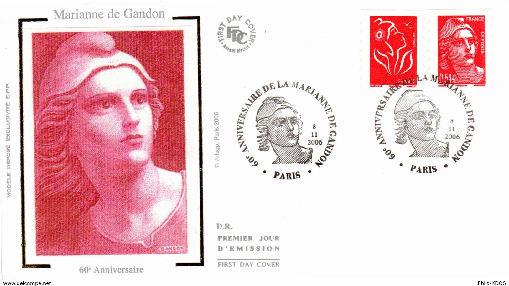 " 60 ANS DE LA MARIANNE DE GANDON / LAMOUCHE " Sur Enveloppe 1er Jour De 2006 . N° YT P3977. FDC à Saisir !!! - 2004-2008 Maríanne De Lamouche