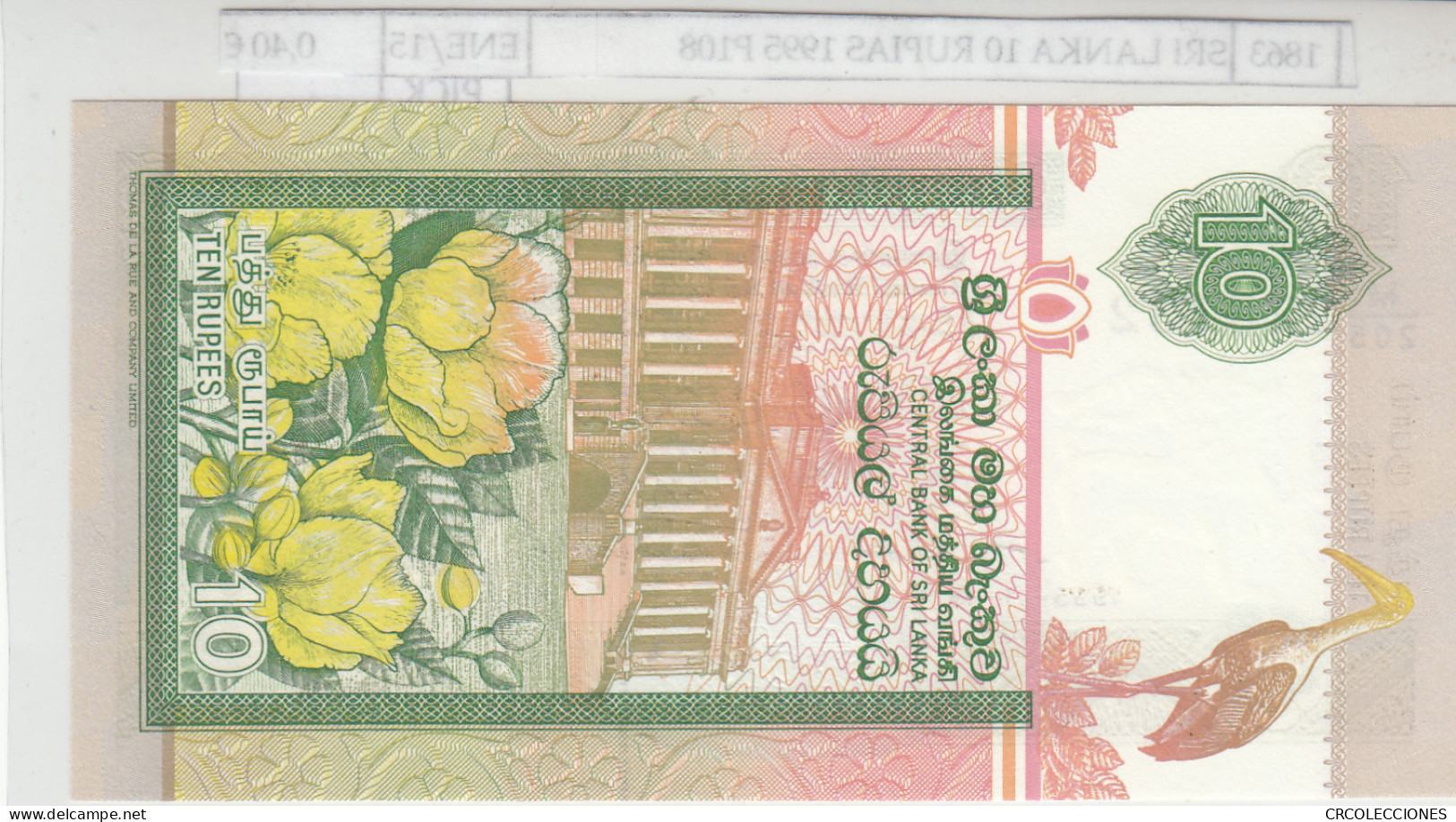 BILLETE SRI LANKA 10 RUPIAS 1995 P-108a  - Sonstige – Asien