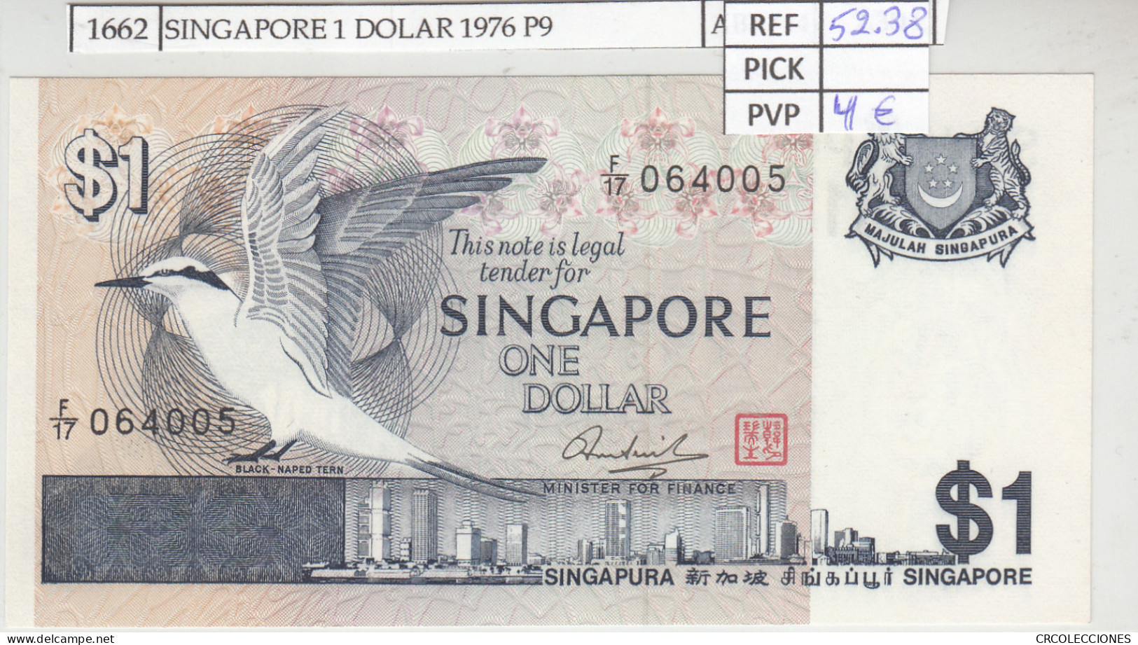 BILLETE SINGAPORE 1 DOLAR 1976 P-9  - Andere - Azië