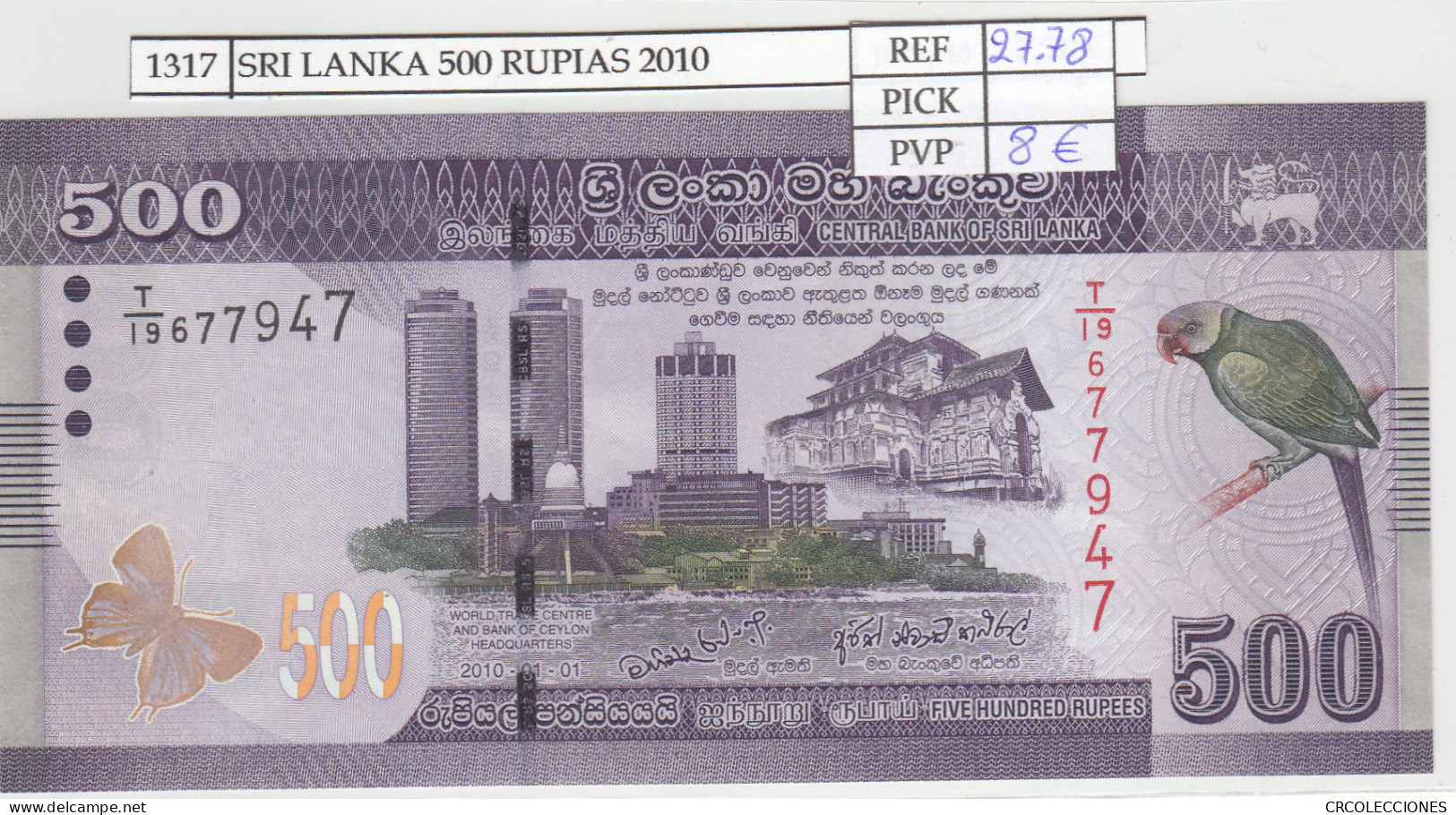 BILLETE SRI LANKA 500 RUPIAS 2010 P-126a  - Other - Asia