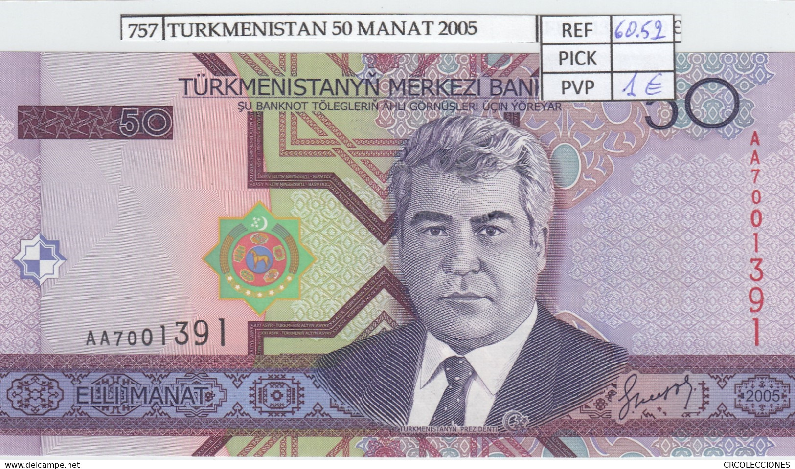 BILLETE TURKMENISTAN 50 MANAT 2005 P-17 - Autres - Asie