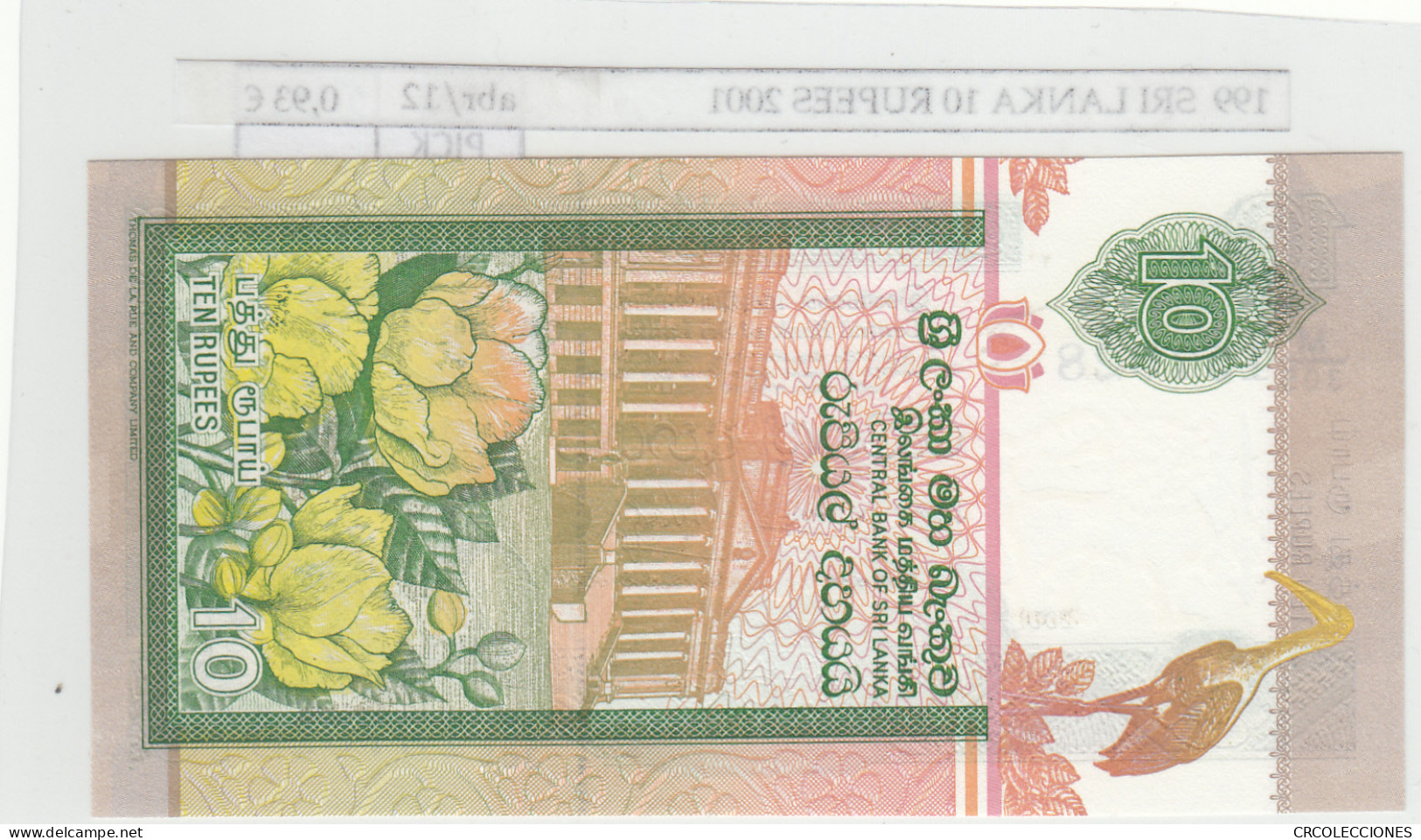 BILLETE SRI LANKA 10 RUPIAS 2001 P-108b - Other - Asia