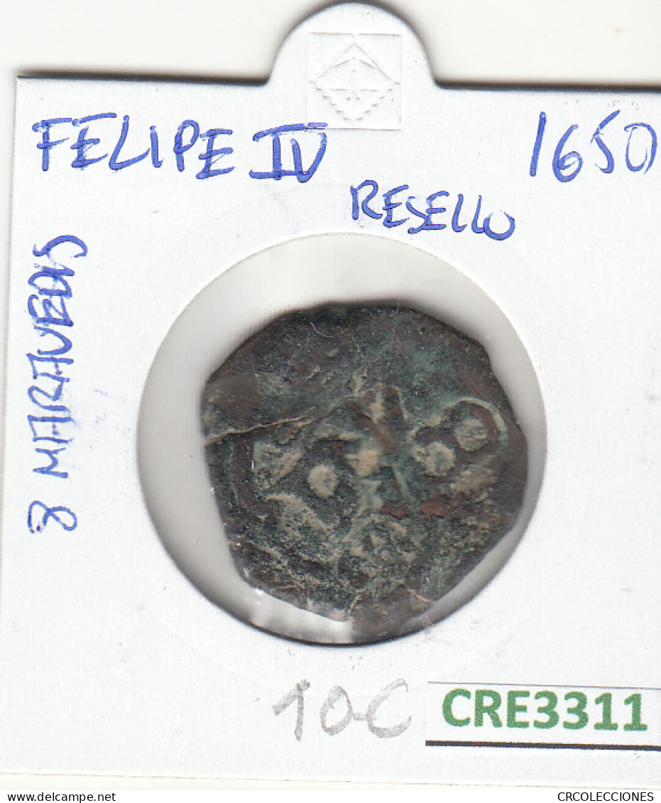 CRE3311 MONEDA ESPAÑA FELIPE IV RESELLO 1650  8 MARAVEDIS BC - Otros & Sin Clasificación