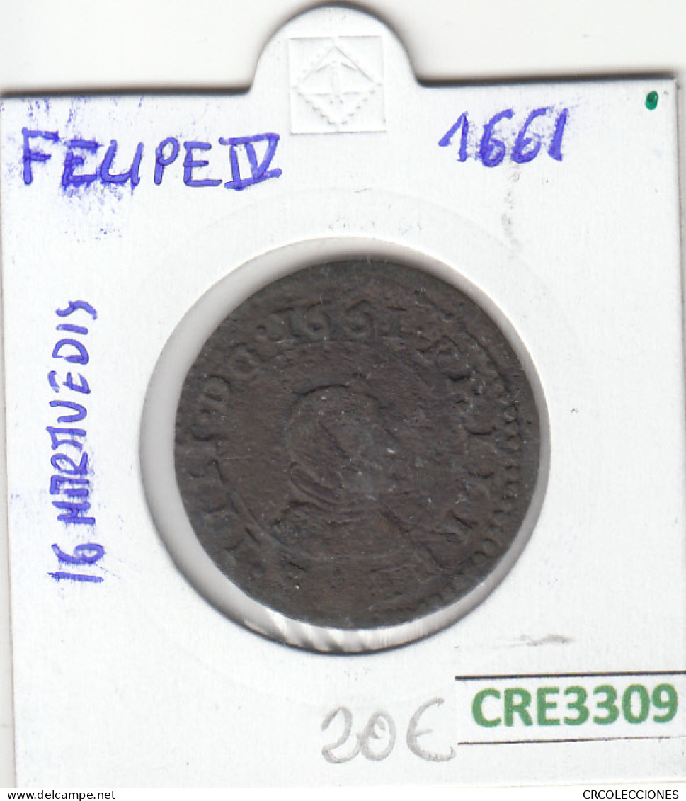 CRE3309 MONEDA ESPAÑA FELIPE IV 1661 RESELLO 16 MARAVEDI BC - Other & Unclassified