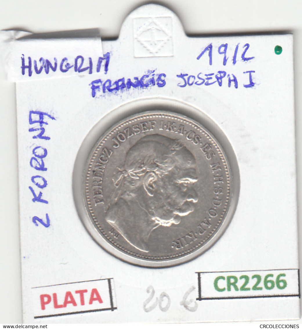 CR2266 MONEDA HUNGRIA 2 CORONAS 1912 PLATA MBC - Otros – Europa