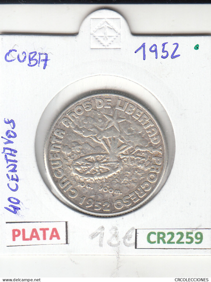 CR2259 MONEDA CUBA 40 CENTAVOS  19452 PLATA MBC - Other - America