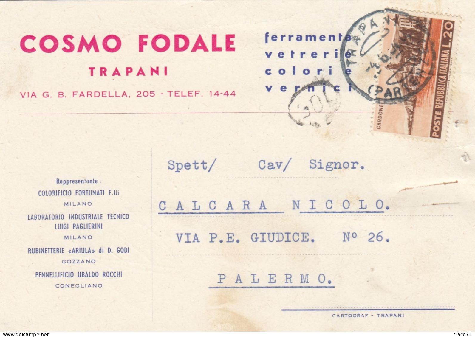 TRAPANI  /  Cartolina Pubblicitaria " COSMO FODALE " Firma _ Viaggiata - Trapani