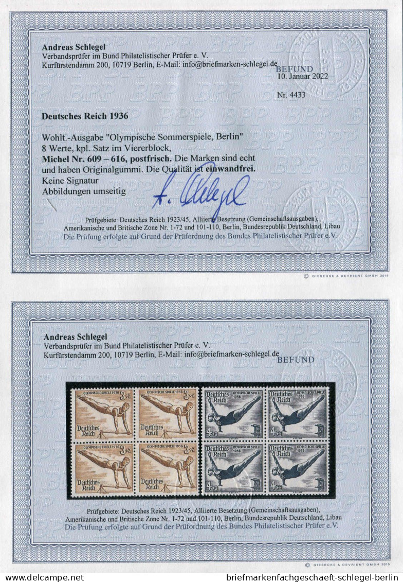 Deutsches Reich, 1936, 609-16, Postfrisch, Viererblock - Sonstige & Ohne Zuordnung