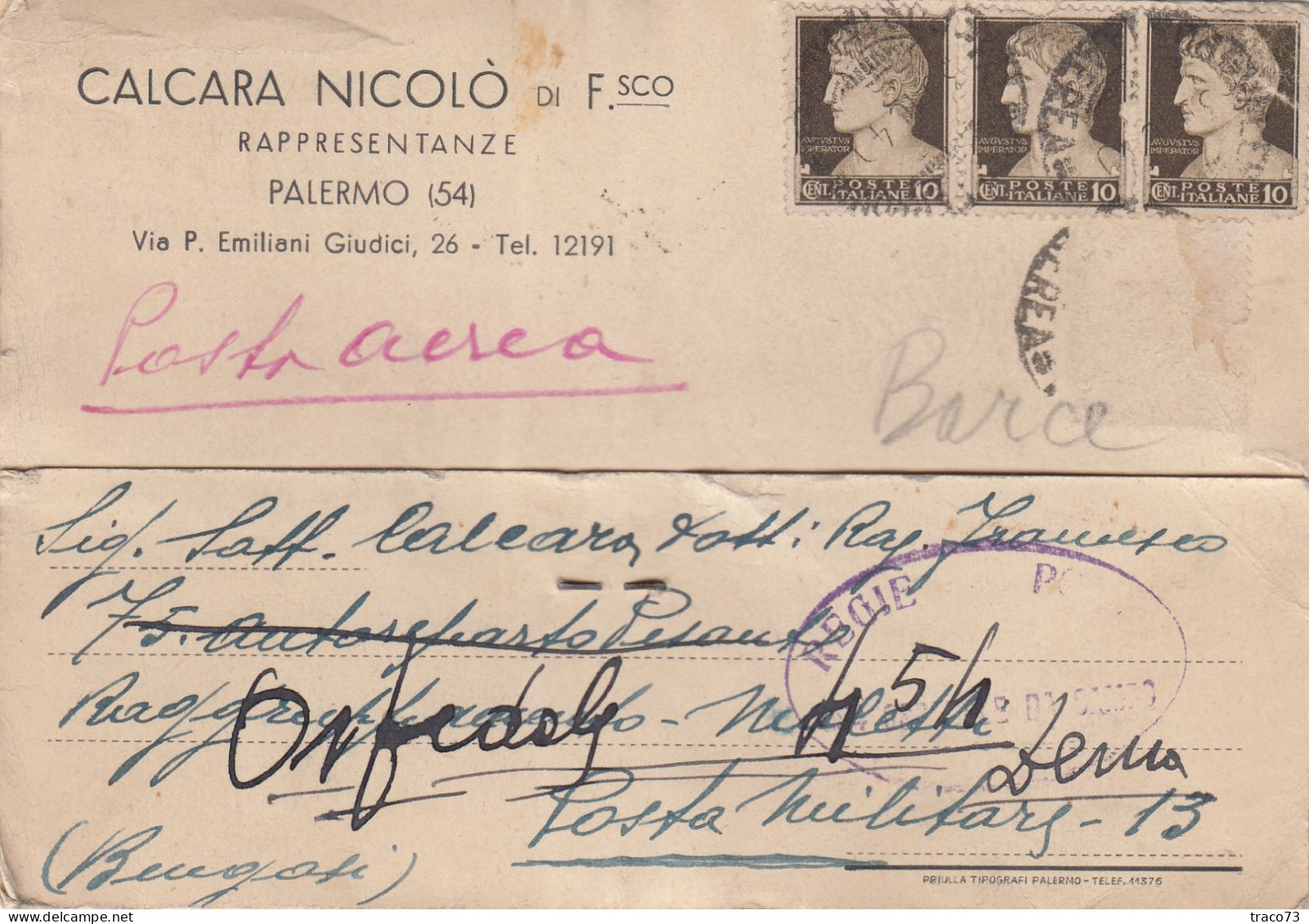 PALERMO  /  Cartolina Pubblicitaria "CALCARA NICOLO'  " Firma _ Viaggiata - Palermo