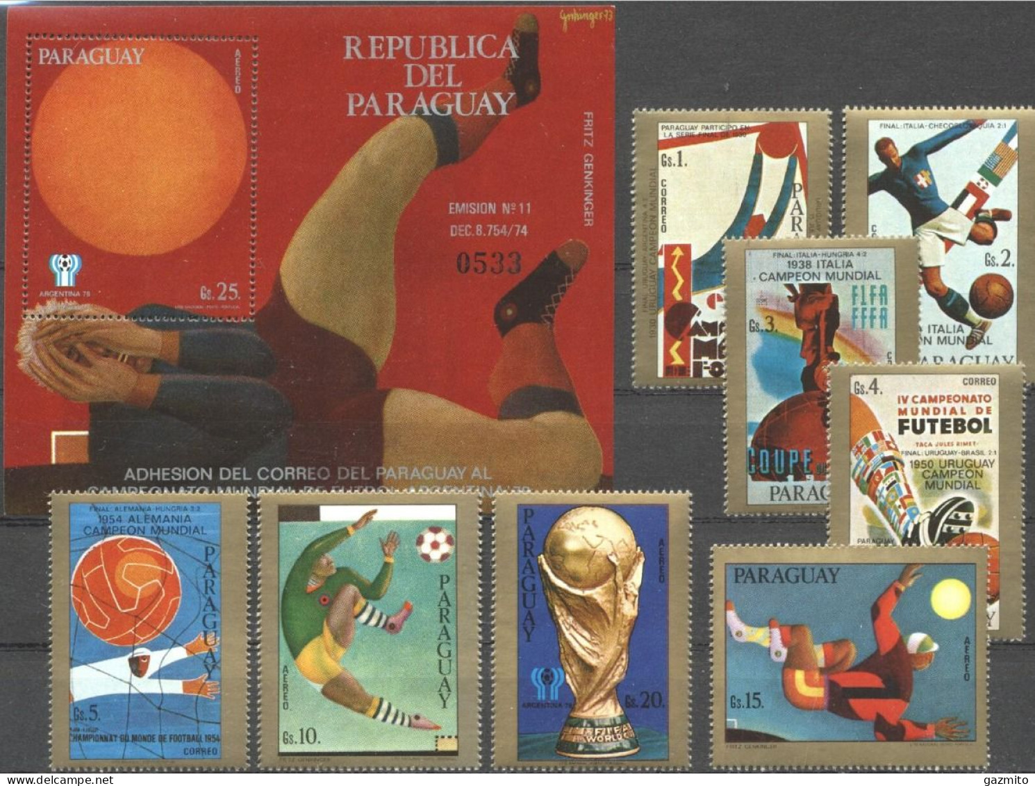 Paraguay 1977, Football World Cup In Argentina, Posters. 8val +BF - 1978 – Argentina